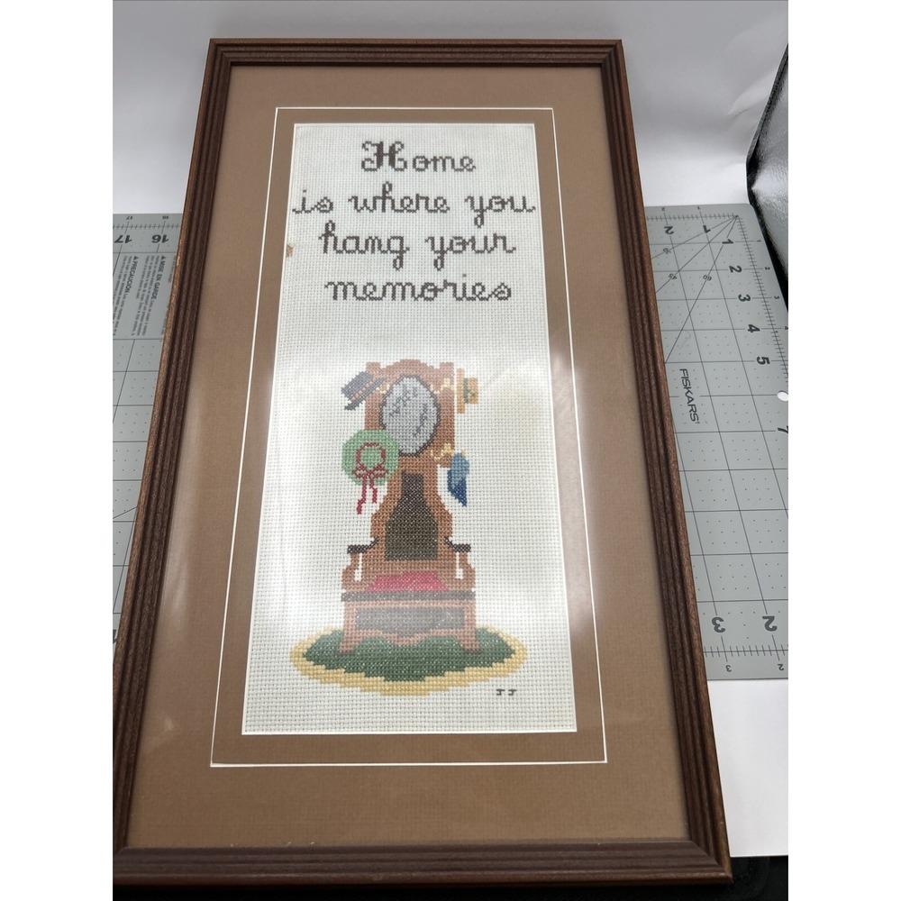 Framed "Home is where you hang your memories" Cross‎ Stitch. 12"x8"